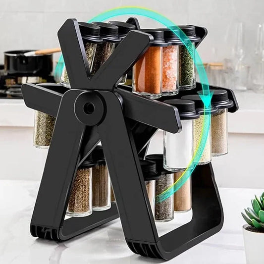 18-Jar Rotating Spice Rack – 360° Rotating Kitchen Spice Organizer with Glass Jars
