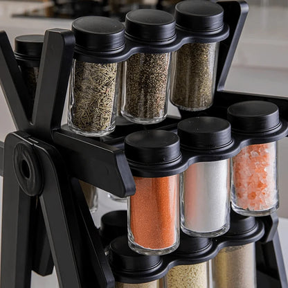 18-Jar Rotating Spice Rack – 360° Rotating Kitchen Spice Organizer with Glass Jars