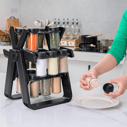 18-Jar Rotating Spice Rack – 360° Rotating Kitchen Spice Organizer with Glass Jars